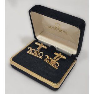 Enro Gold Toned Cufflinks New Year 2000 Millenium Black and Gold Case